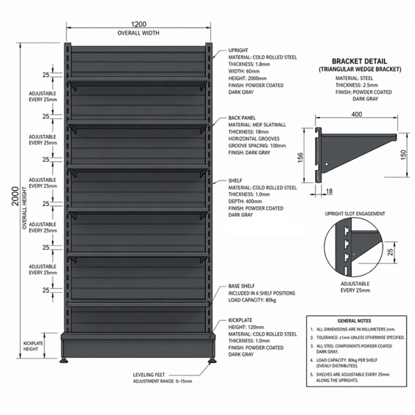 Adjustable Heavy Duty Customizable Supermarket Shelf for Retail Display Shelving
