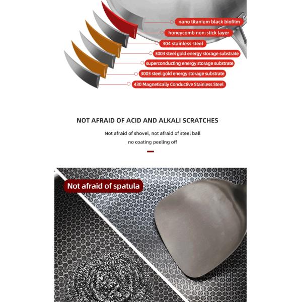 Factory Wholesale PFOA Free Non Stick Works 18/8 Stainless Steel Wok Pan with Glass Cover