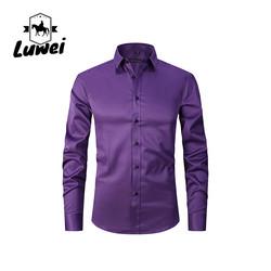 Solid Color Men Shirts Apparel Business Casual Polyester Stand Collar Clothes