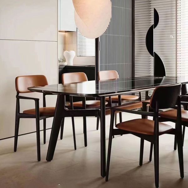 Synthetic Leather Dining Chair Solid Wood Mexican Style Luxury Hotel Dining Room Nordic Restaurant Chairs Leather Set Six
