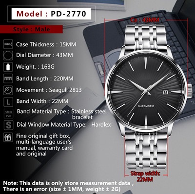 кварц Gents OEM 43mm наручных часов кожаного ремня 3atm наблюдает случай нержавеющей стали
