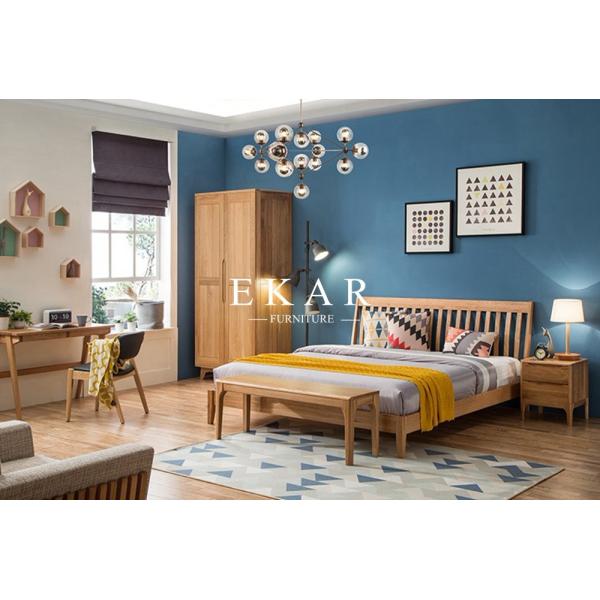 New Modern Simple Design King Size Oak Solid Wood Bedroom Furniture Nordic Bed