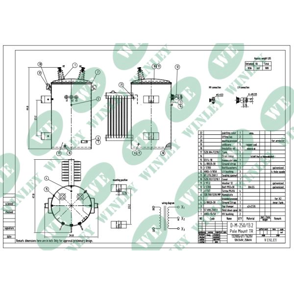 250kva Power Pole Transformer Oil Immersed 13200v To 120v Electrical Distribution Transformer