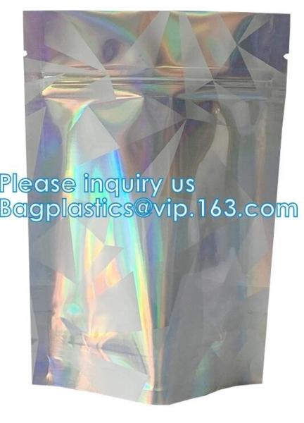 Bagease pack Recloseable Transparent Front Holographic Stand Up Pouch / Plastic Cosmetic Bag / Nail Polish Packaging