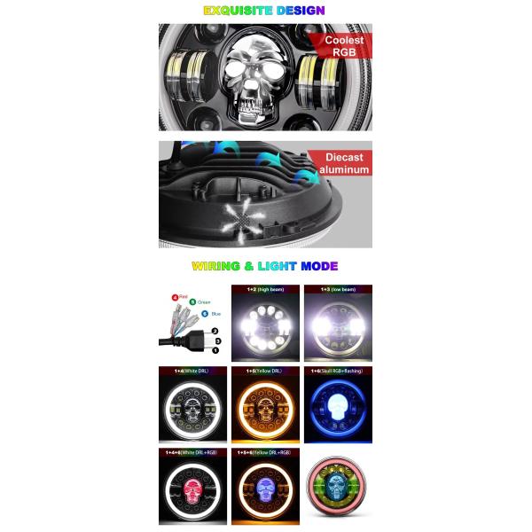 linternas de la motocicleta LED de la ronda 7Inch para Harley Royal Enfield 12000lm