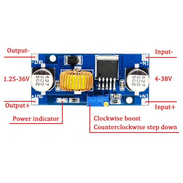 Modulo de convertidor de impulso de 5A 4-38V Ajustable de paso a descenso Fuente de alimentación 96% de eficiencia Modulo Buck