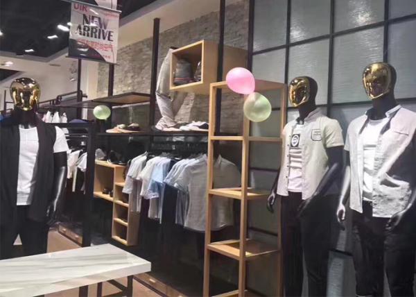 Metal And Wooden MDF Retail Clothing Store Racks And Shelves Customized Size