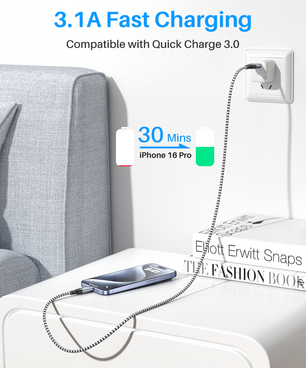 Fast Charging USB C 10Gbps Cable 0.5ft 3ft 6ft 10ft High Speed Data Transfer Cable For Phones Webcams Game