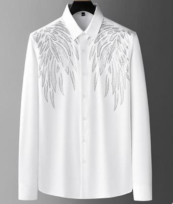 Oem Small Quantity Clothing Factory Men'S Non Iron 95% Cotton 5% Spandex Rhinestone Shirt