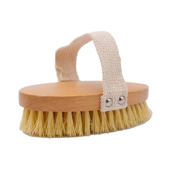 Sisal Bristle Dry Body Brush for Exfoliating Cellulite and Massaging Dry Skin in Wood Color
