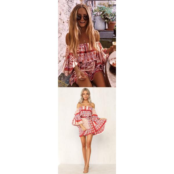 Summer Dresses Women Boho Printed Off Shoulder Mini Dress
