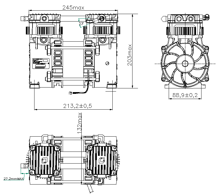 Медицинское масло без компрессора с электродвигателем 130LPM 650W Oilless лаборатории компрессора воздуха