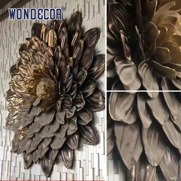 3D большая металлическая стена скульптура Внутреннее цветочное украшение медь