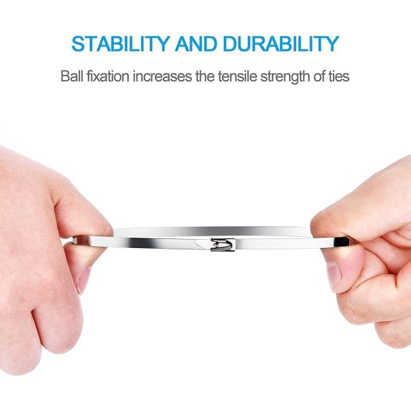 11.8inch White 304 Stainless Steel Cable Ties Self-locking Metal Zip Ties for Corrosion Resistant and Secure Wrap