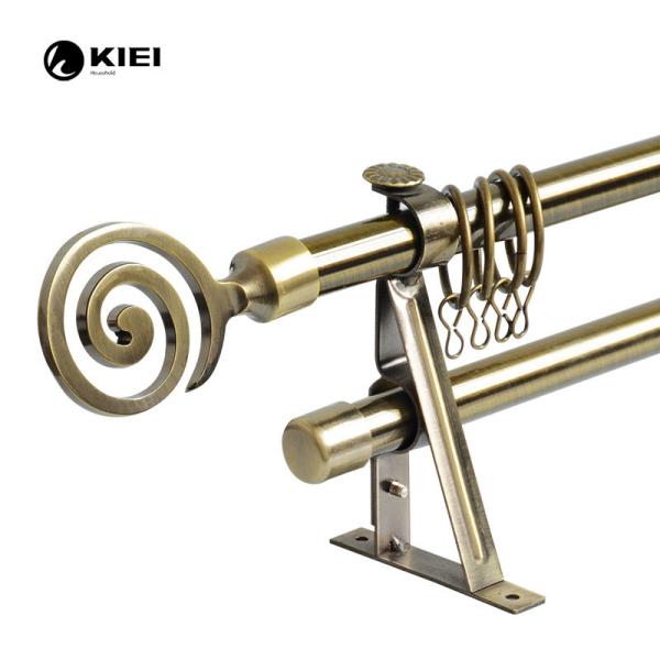 Classic Double Pipe Curtain Rods Antique Brass Color For Home Decoration