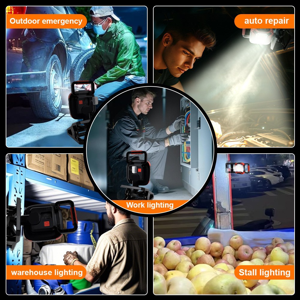 High-bright LED Charging Work Lamp with Magnet on the Bottom, Foldable Auto Repair Lamp, Cross-border Hot Sale 2025 New Model