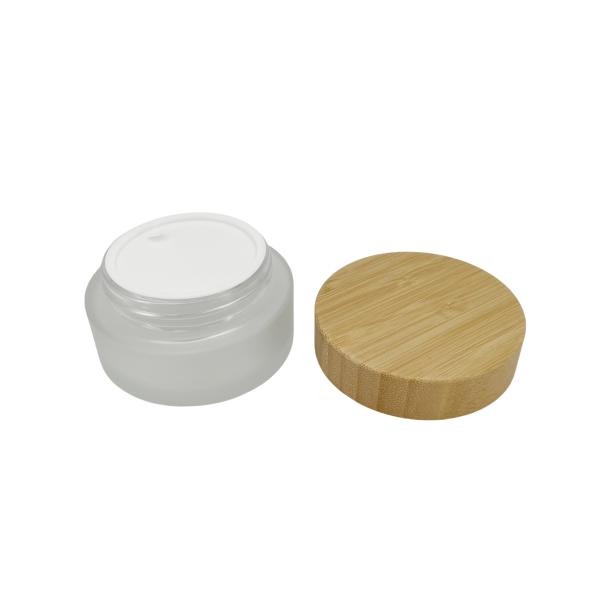 30g 50g Frosted Glass Cosmetic Jars With Bamboo Lids Luxury Face Cream Container