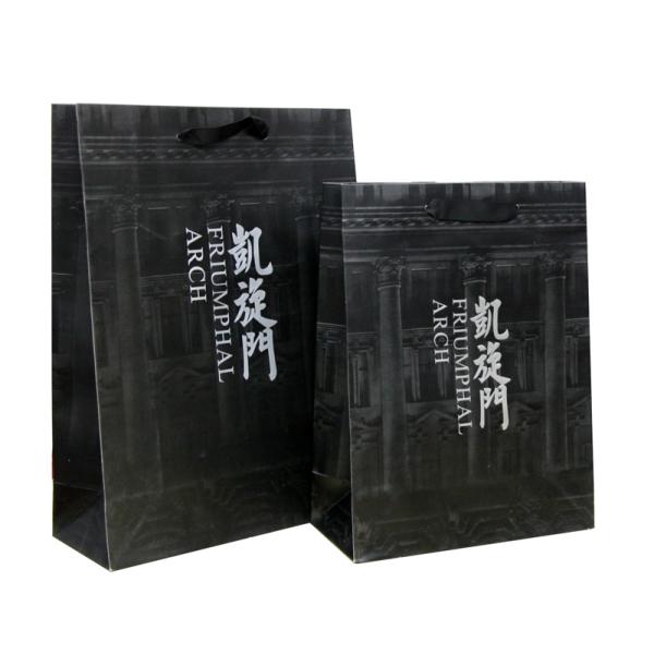 OEM Classic 230g Paper Carrier Bag With foil hotstamp logo /ribbon handle