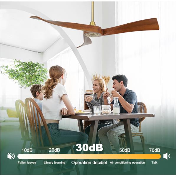 Ventilador de teto moderno de metal dourado com controle inteligente e temporizador Sim As lâminas de madeira incluídas