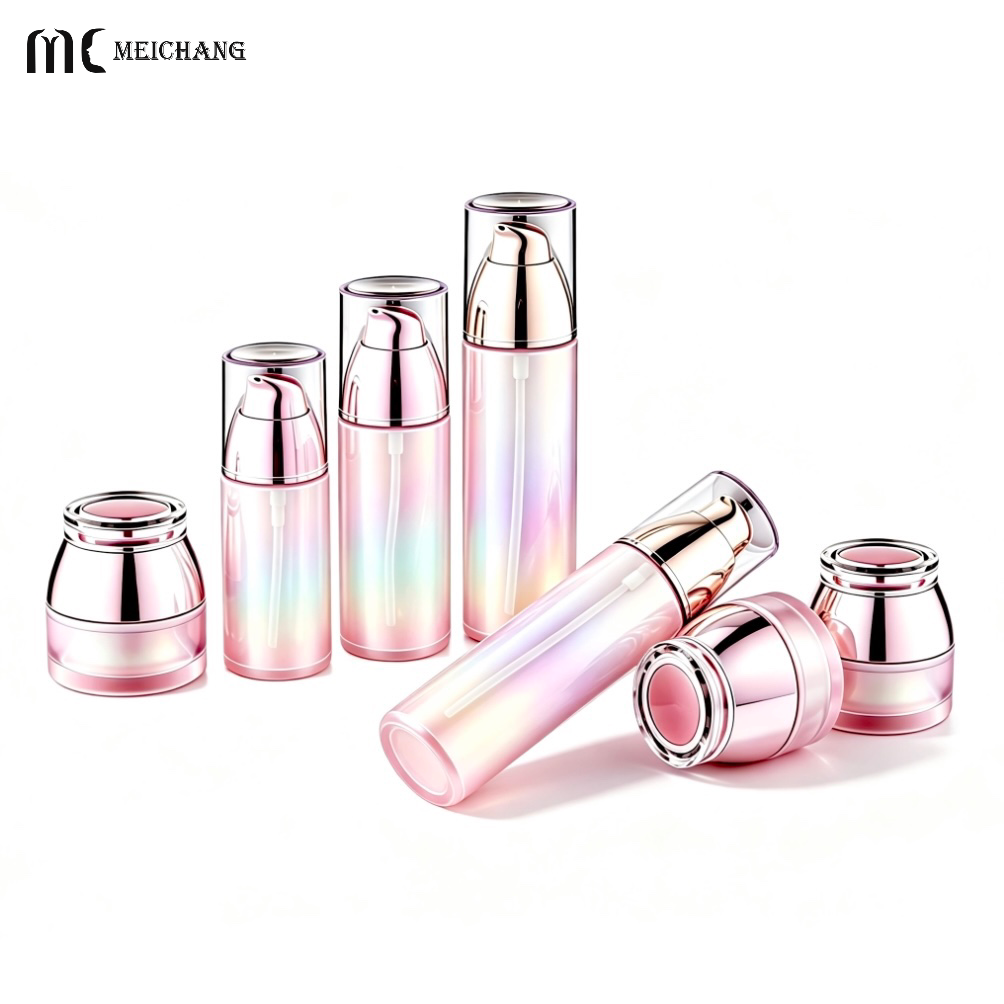 30g/50g/40ml/80ml/100ml Luxury Vacuum Metallized Light-Barrier Glass Skincare Packaging Set with Lotion Pump Bottle & Cream Jar (MC-328)