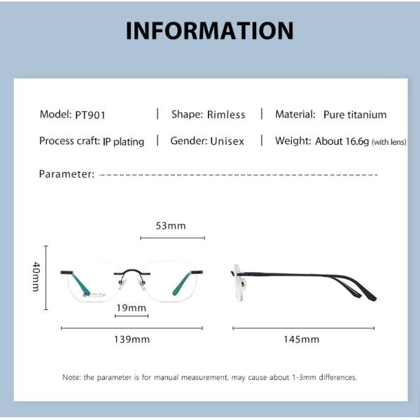Свет ультра облегченного без оправы Очки титана анти- голубой прочный