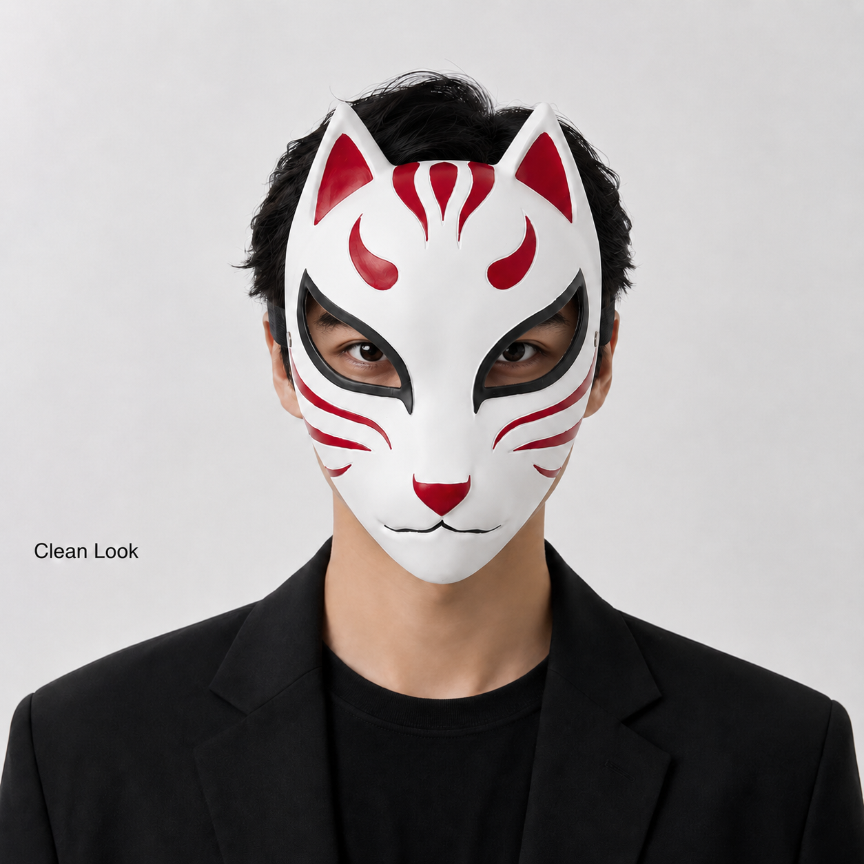 Premium Resin Kitsune Fox Mask - Authentic Japanese Anime Cosplay Half Face Mask for Men & Women. Traditional Kabuki Costume Accessory with Foam Padding & Adjustable Buckle Strap for Halloween Party