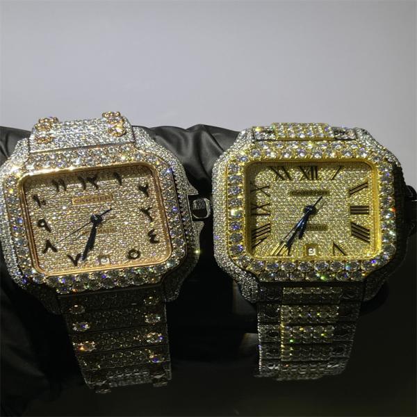 Relógio Diamond Watch For Men natural fraco branco de Gem Stone Moissanite Bust Down