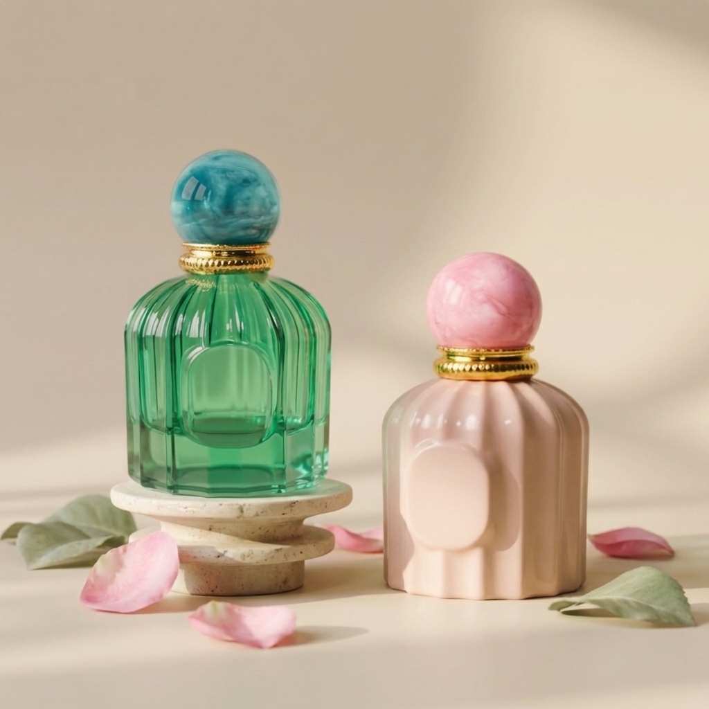 Empty Perfume Bottles 100ml Ribbed Glass Cylinder Spray Ball Round Cap