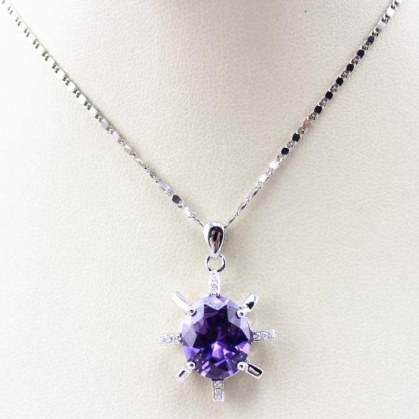 925 Sterling Silver Amethyst Cubic Zircon Pendant Jewelry (E06J)