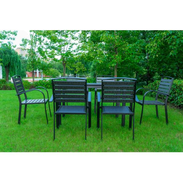 7 Pieces Extendable Modern Black Patio Restaurant 9 Piece Dining Sets Outdoor Garden Porch Aluminum Table and 8 Seater