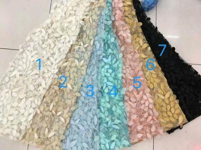 3D Flower Multi Colored Lace Fabric For Show / Embroidered Sequin Lace Fabric