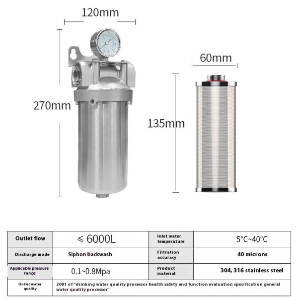 Home Stainless Steel Sediment Water Filter 6000L for Cold And Hot Water