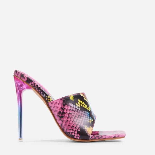 Janbal 10cm Women'S High Heel Slippers Faux Snake Print Open Toe