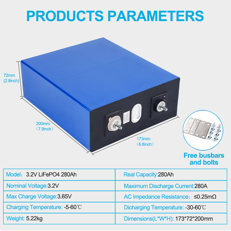 Литийная батарея LiFePO4 Custom 3.2V 100AH 200AH 280AH 400AH Призматические батарейки литийной батареи класса А для EV / солнечной системы
