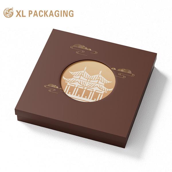 Art Paper Lid Base Box for Moon Cake Festival Gold Foil Logo Embossed 4pcs Dessert Packaging Box