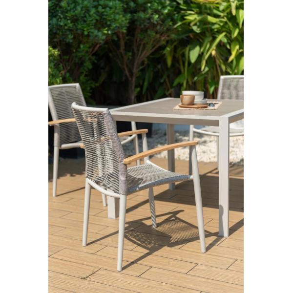 Enjoy Al Fresco Meals with AJUNION Luxury Aluminum Garden Set and Rope Weave Armchair