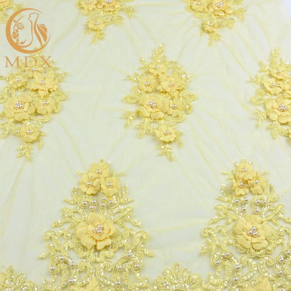 Classic Clothing 3D Embroidered Floral Lace Beaded 135cm Width 80％ Nylon