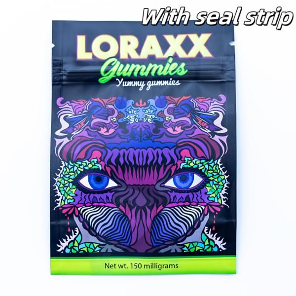 Vibrant Printed Stand Up Pouches For Gummies Packaging With Customizable High-Color Brand Pattern.