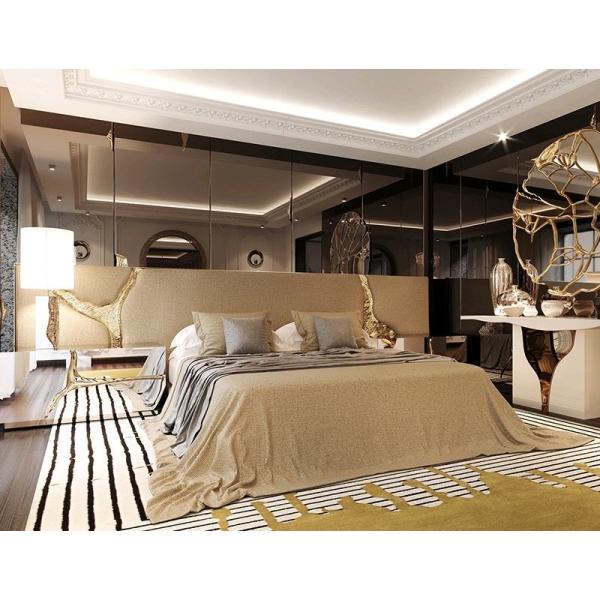 Lapiaz King Upholstered Platform Bed Inlaid Gold Stainless Steel
