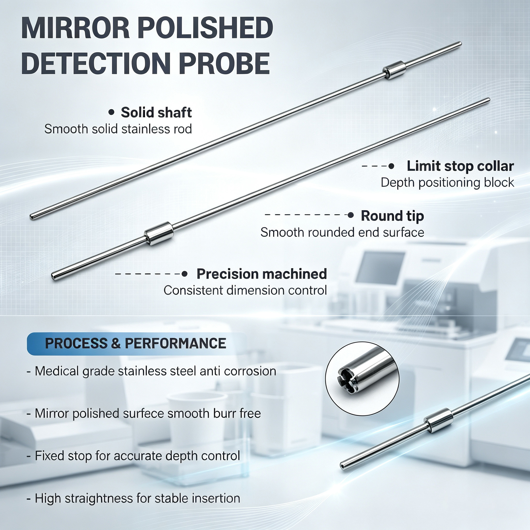 Customized Straight IVD Sampling Probe With Long Straight Slender Shaft