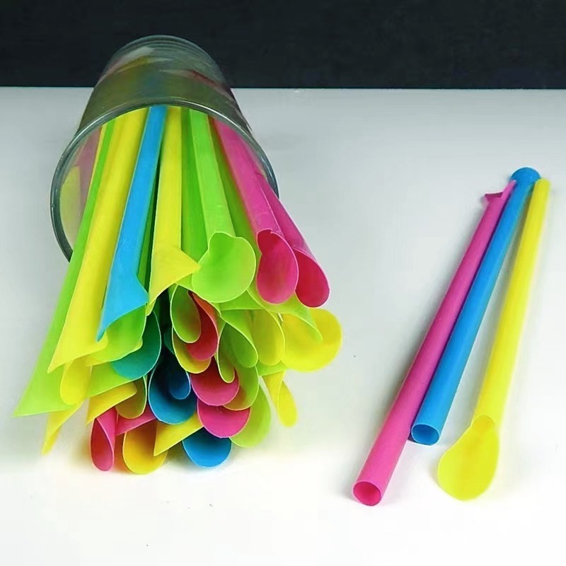Straight Style Disposable Milkshake Straw with PP Spoon Tube Eco-Friendly and Dule-