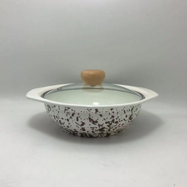 0.8mm Thick V Shape Enamel Casserole Pot Speckle Marble Enamel Coating Stew Pot 1500ml