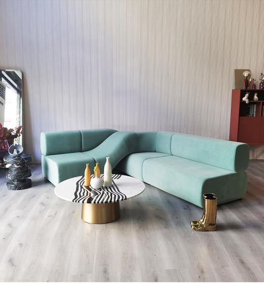 Italian Luxury Hotel Lobby Furniture Corner Velvet Multi Person Lazy Sofa