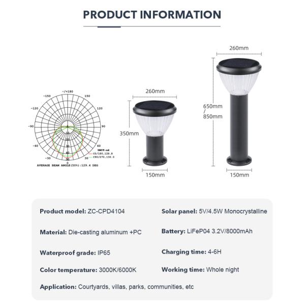 CE Certified Effective Solar Powered Bollard Lights Ouotdoor Lawn Lamp For Courtyard Villas