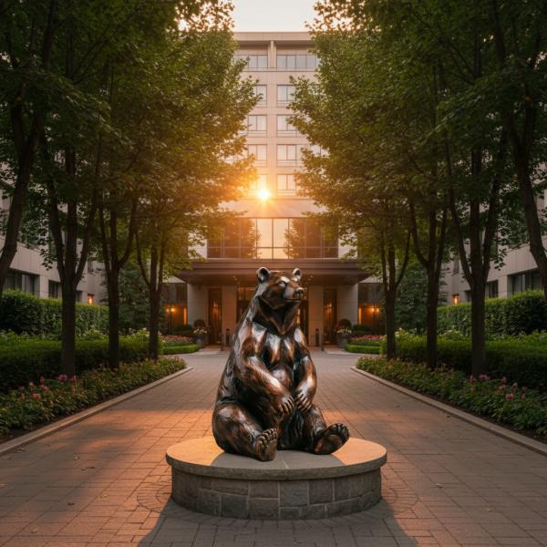 Large Bronze Bear Sculpture for Outdoor Garden Realistic Sitting Brown Bear Statue Custom Metal Animal Art Decor for Park Villa