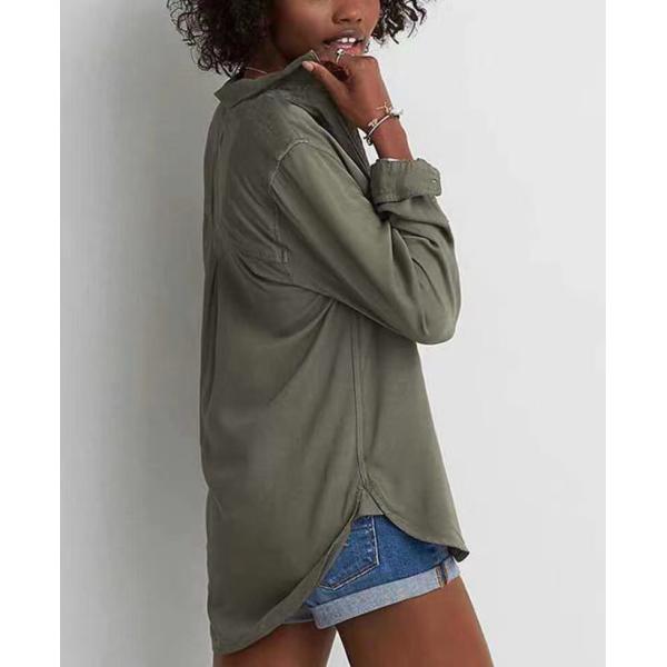 Olive 100% Tencel Ladies Long Sleeves Shirts Washed Soft Touch