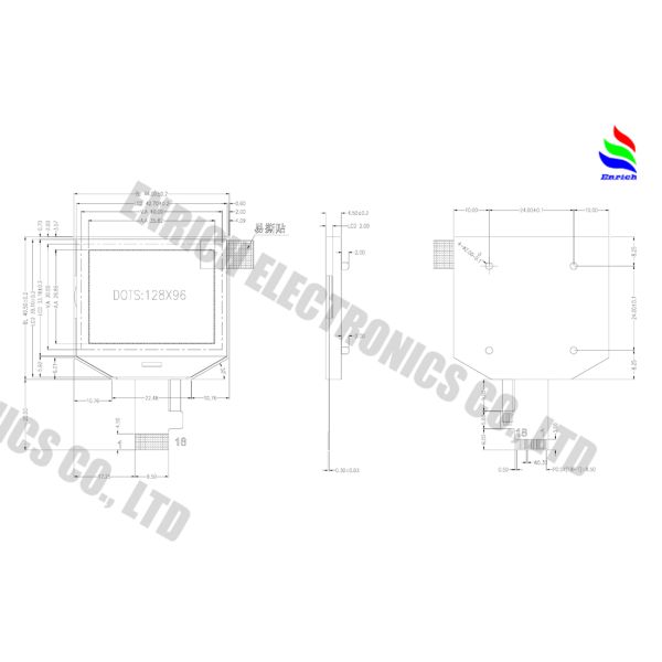 128x96 Dot Matrix LCD Display Module with FSTN Material and COG Technology for Industrial Control