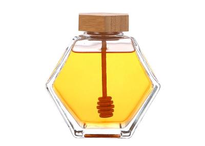 Hexagon Empty 240ml 380ml Glass Honey Jars With Dipper Eco - Friendly