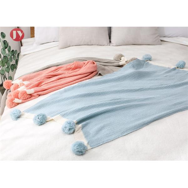 100% Cotton Organic Warm Baby knit Blanket Muslin Swaddle Baby Pom Pom throw
