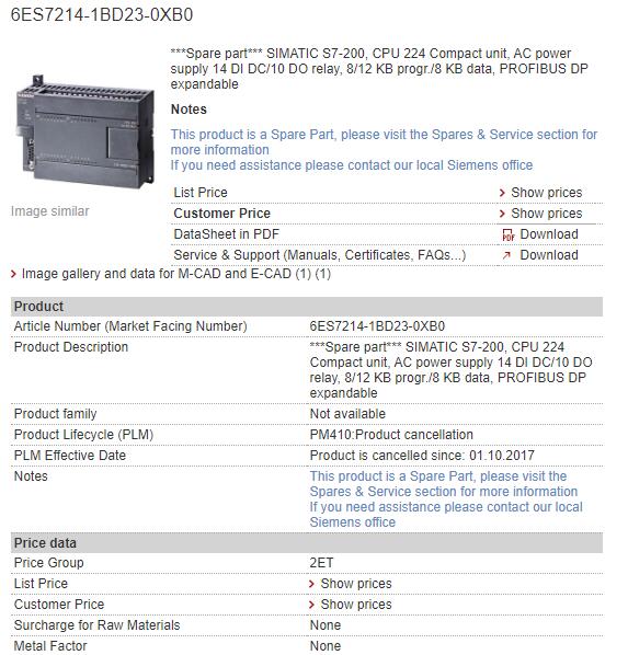 Fuente de corriente ALTERNA de 6ES7214-1BD23-0XB0 6ES7 214-1BD23-0XB0 Siemens